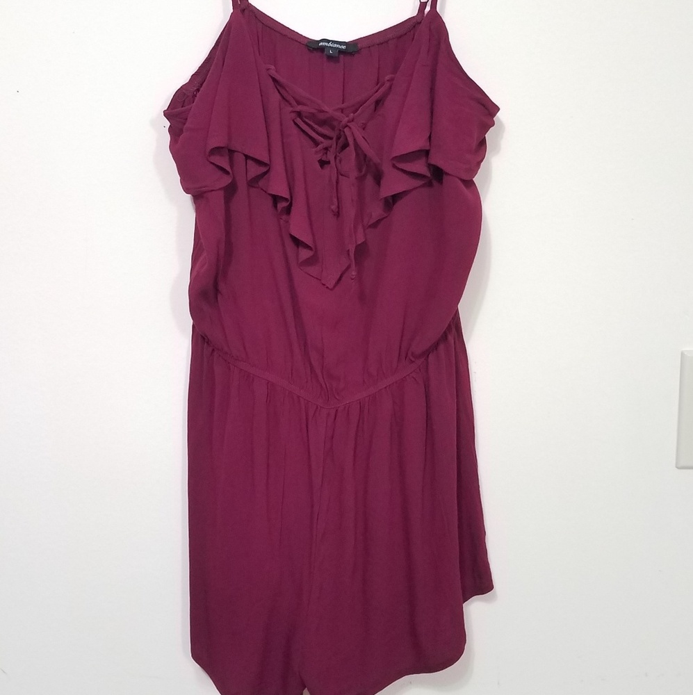 NWOT Burgundy Sleeveless Tank Ruffle Romper Large